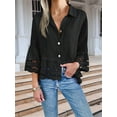 thumbnail image 4 of Womens 3/4 Bell Sleeve Button Down Shirts Casual Ruffle Hem Tops Eyelet Blouse, 4 of 6