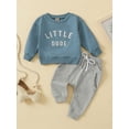thumbnail image 2 of BblyThe 0-3T Toddler Baby Boys Fall Outfits Long Sleeve Round Neck Letters Print Shirt and Pant Clothes Set, 2 of 9
