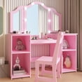thumbnail image 3 of Girls Vanity Table with Touch Light Mirror, Princess Makeup Desk & Chair Set with Storage Shelves & Pretend Play Set, 3 of 7