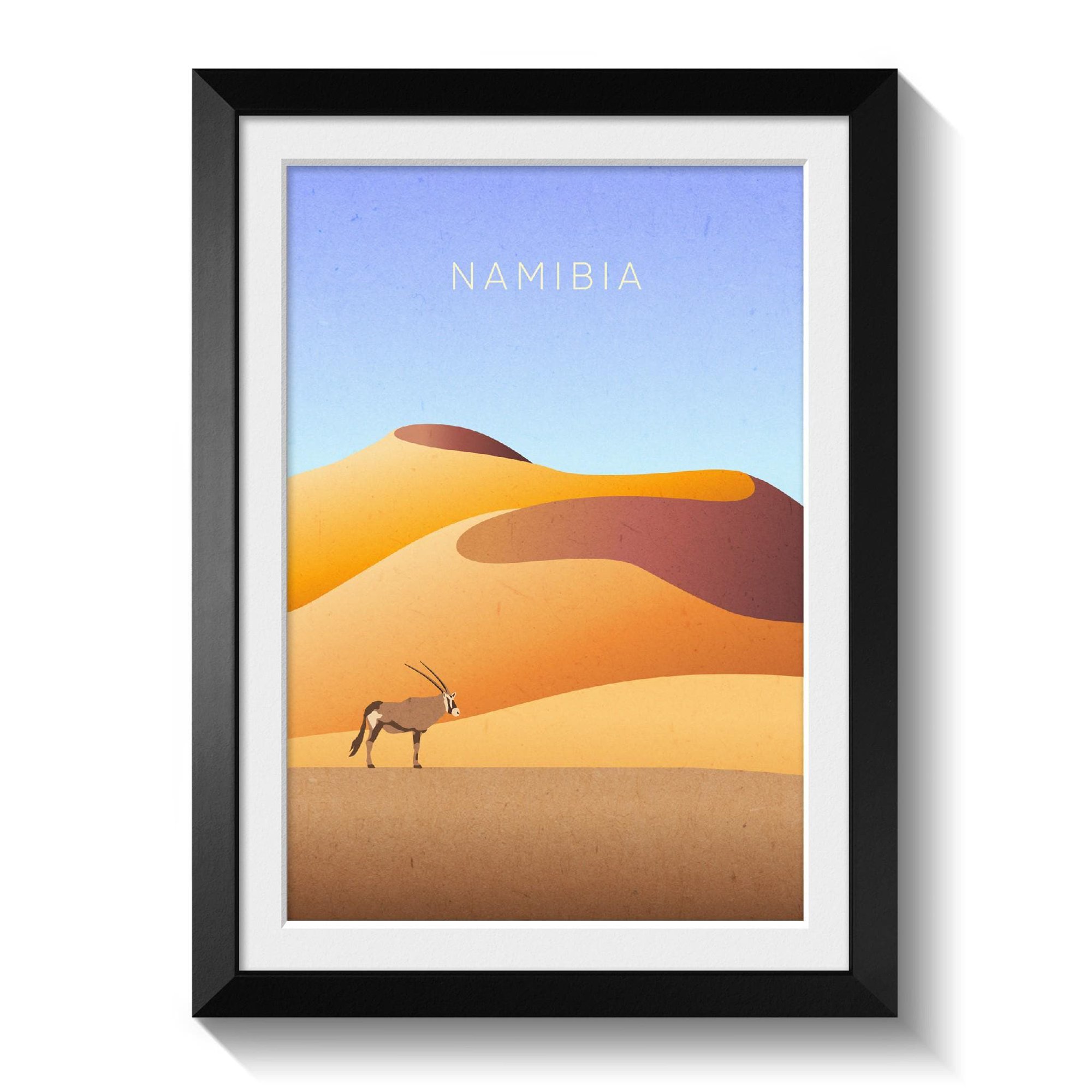 Namibia Minimal Travel Africa Sand National Park Safari Namib Desert Oryx Wildlife African Poster , Poster Print Only