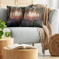 thumbnail image 5 of Ambesonne Forest Throw Pillow Cover 2 Pack, Sunrise Woods in Spring, 24", Purple Green, 5 of 7