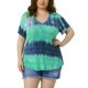 thumbnail image 1 of Blusas de mujer de tallas grandes Agnes Orinda, casuales, con cuello en V, de manga corta, con estampado de teñido anudado, tops de verano 1X verde, 1 of 6