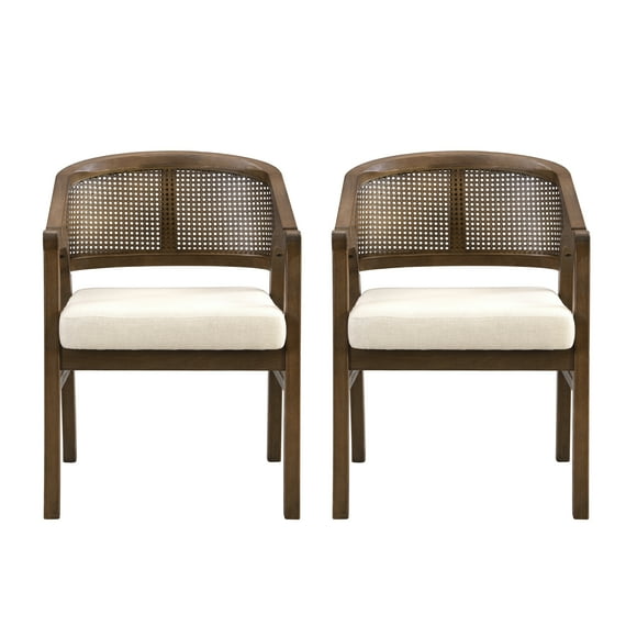 DAJU Wooden Frame Dining Chair with rattan back,Frame color WALNUT,set of 2