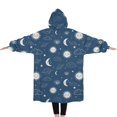 thumbnail image 2 of Oversized Wearable Blanket Hoodie,Blue Sun Moon Cloud Planet Eye Star Pattern Sherpa Blanket Hoodie with Super Pockets,Super Warm Fuzzy Pullover for Women & Men, 2 of 6