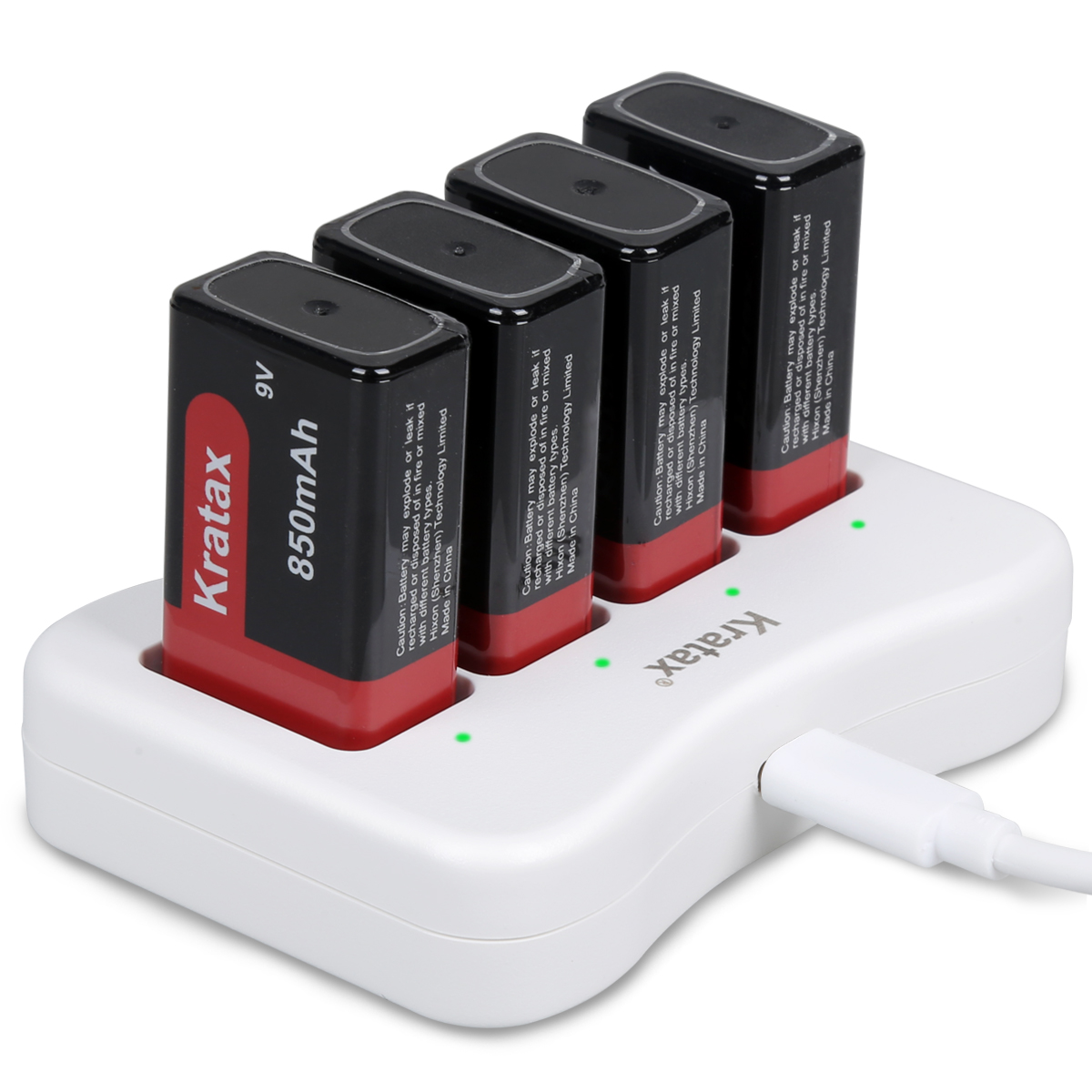 Hixon 9V Batteries 4 Pack 850mAh 6F22 Rechargeable 9V Lithium Batteries with 4 Bay Charger
