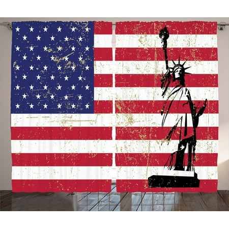 Nyc Decor Curtains 2 Panels Set, Statue Of Liberty And Usa Flag In Retro Style Enlightening The World Famous Icon Artwork, Living Room Bedroom Accessories, By (Best Window Displays In Nyc)