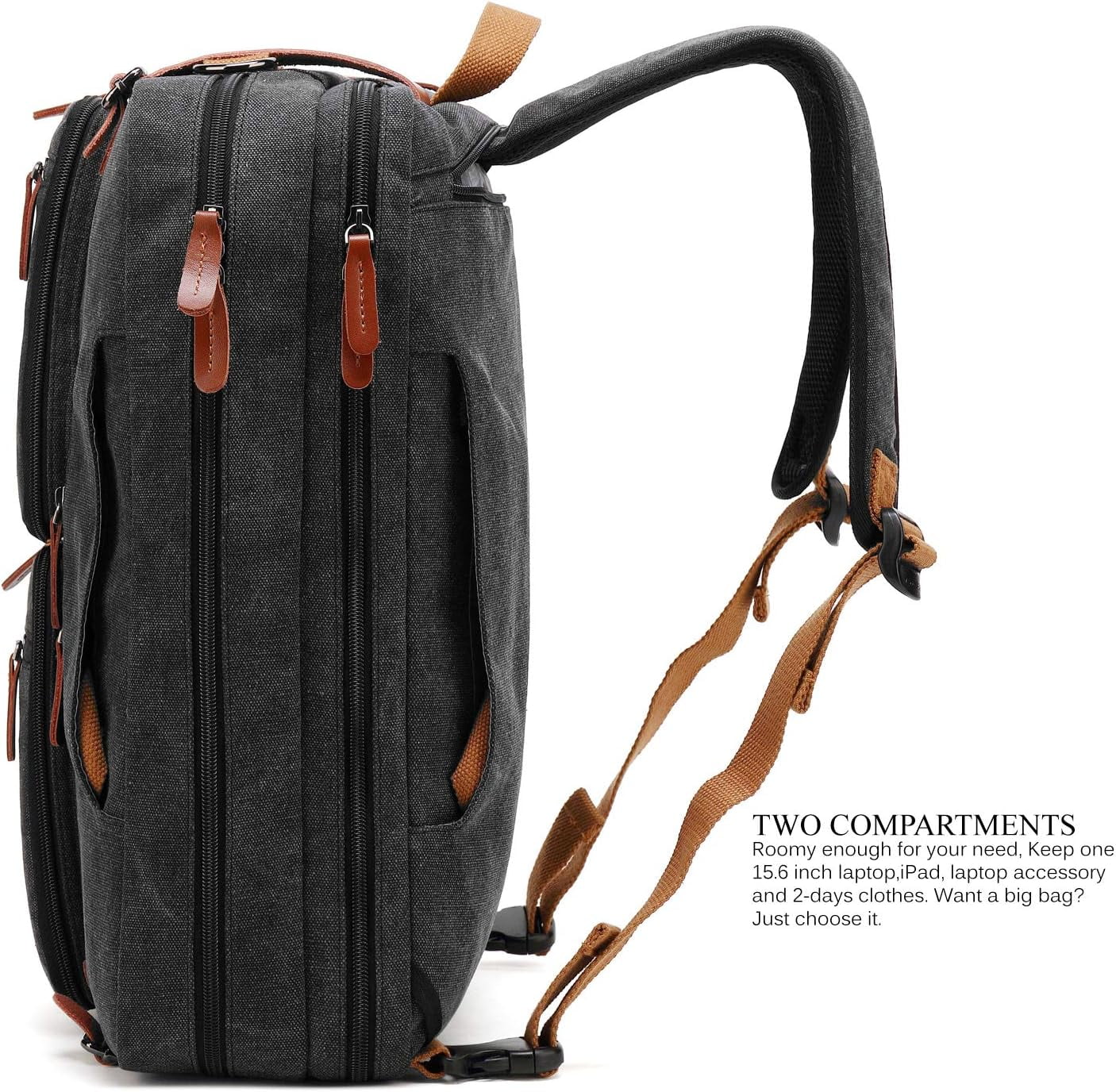 CoolBELL 15.6Inches Convertible Backpack Messenger Shoulder bag Laptop Case Handbag Business Briefcase Multi-functional Travel Rucksack Fits 15.6 Inch Laptop For Men/Women (Cancas Black)