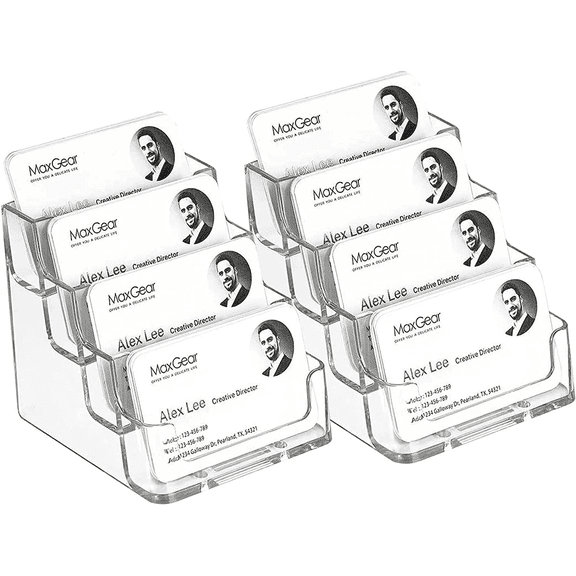 MaxGear 2-Pack Acrylic Clear Business Card Holder 4 Pockets, Business Card Stand for Desk or Counter
