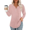 thumbnail image 2 of Womens Shirts Blouse Women's Fashion Hem Split Casual Striped Plaid Printed Round Neck Long Sleeve Top, 2 of 5