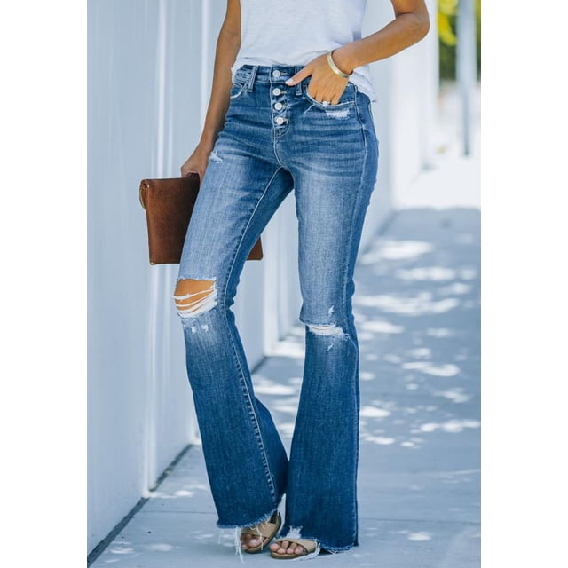 Jeans Mujer Cintura Alta Schlaghose Bootcut-Jeans Stretch Baggy Jeans