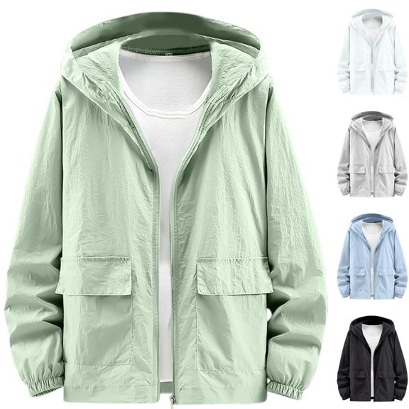 Bxsruta Men's Lightweight Hooded Sun Protection Jacket Casual Long Sleeve Full Zip Outerwear with Pockets