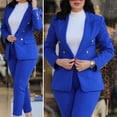 thumbnail image 2 of 2 Pcs/Set Lady Formal Coat Pants Set Long Sleeves Double Buttons Tight Waist Cardigan Mid Length Jacket Straight High Waist Trousers Formal Business Commuting Outfit, 2 of 8