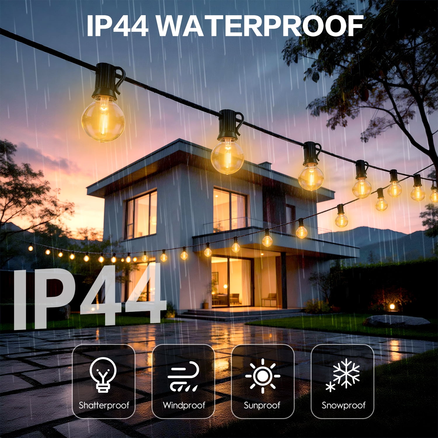 Mibote Solar Outdoor String Lights, 100FT 50 G40 Bulbs Shatterproof Patio Lights,IP44 Waterproof,Dimmable ,Remote Control for Patio Garden