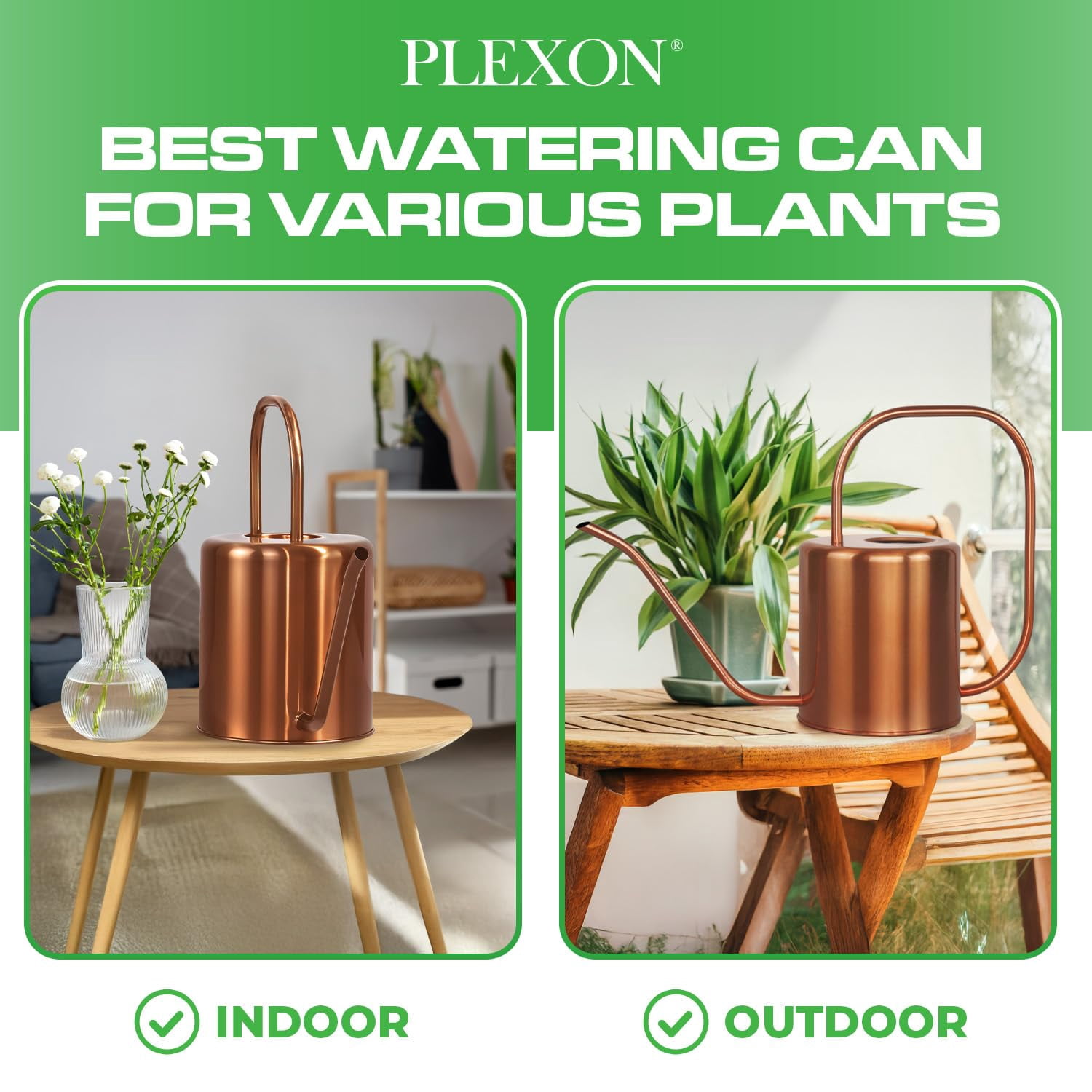 Plexon Rose Gold Metal Watering Can Indoor Plants 40 oz, Stainless Steel Long Spout Watering Can Outdoor House Plant Flower, Garden - ROSE GOLD 54 OZ