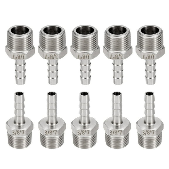 10pcs Stainless Steel Barbed Fitting 3/8" to 1/4" Hose ID Hose Fitting