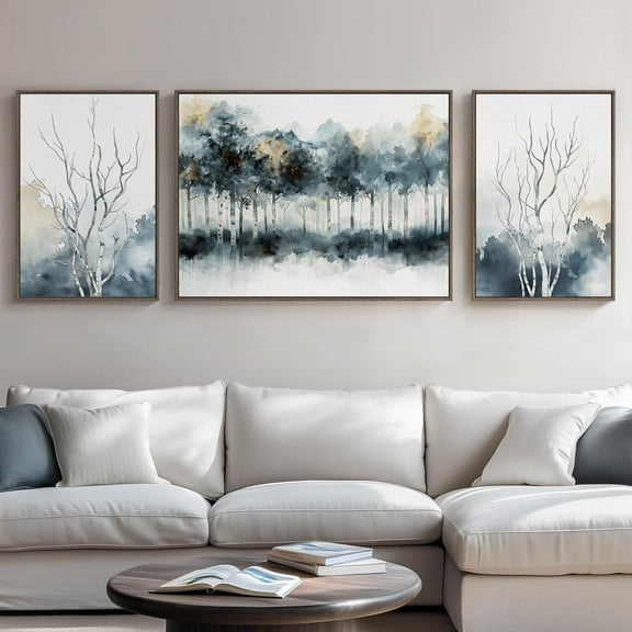Framed Black and White Abstract Wall Art, 3 Piece Black Boho Floral Botanical Canvas Prints Painting for Living Room, Mid Century Modern Flower Artwork for Bedroom Hallway Office Home Decor, 16x24 In