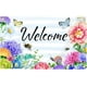 thumbnail image 1 of Bandera de bienvenida de primavera y verano de 3 x 5 pies con diseño de flores, mariposas y abejas para jardín, casa, temporada, poliéster con doble costura y 4 ojales de latón para decoración de, 1 of 5
