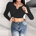 thumbnail image 2 of aidice Built in Bra Tank Tops for Women Casual Notched V Neck Long Sleeve Slim Fitting Going out Tops, 2 of 9