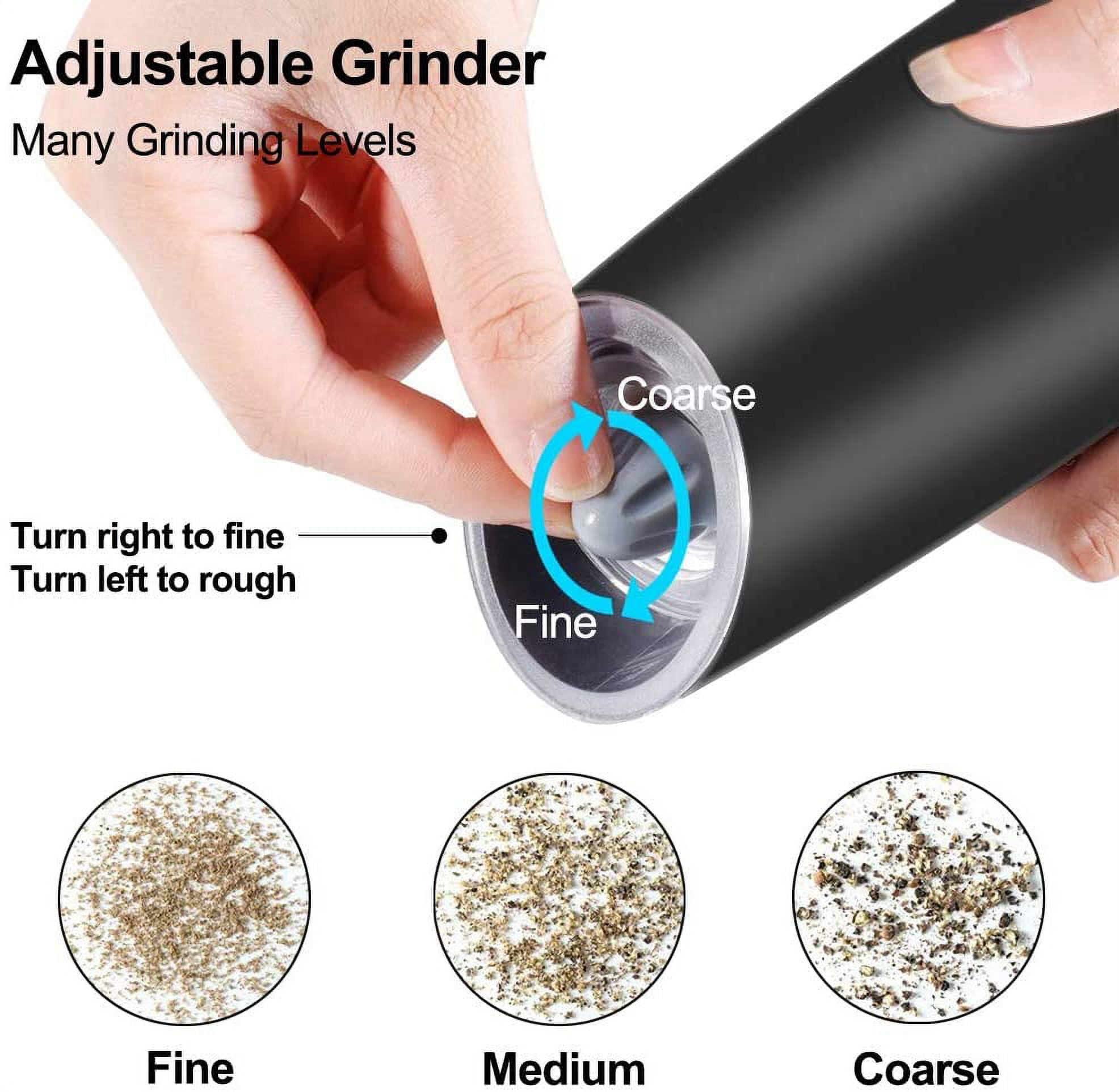 Gravity Electric Salt and Pepper Grinder Set, Automatic and  Battery-Operated with Adjustable Coarseness, LED Light, One Hand Operated  By Rongyuxuan