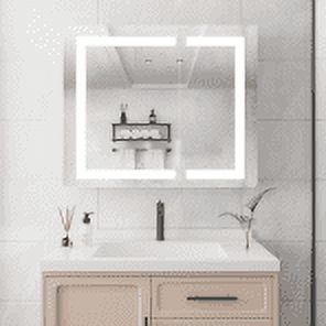 Trilenars LED Mirror Bathroom Cabinet, 36"x30" Recessed Or Surface Mounted Storage Cabinet With 3000K~6000K Dimmable Anti-fog Touch Control LED Vanity Mirror For Home Bathroom