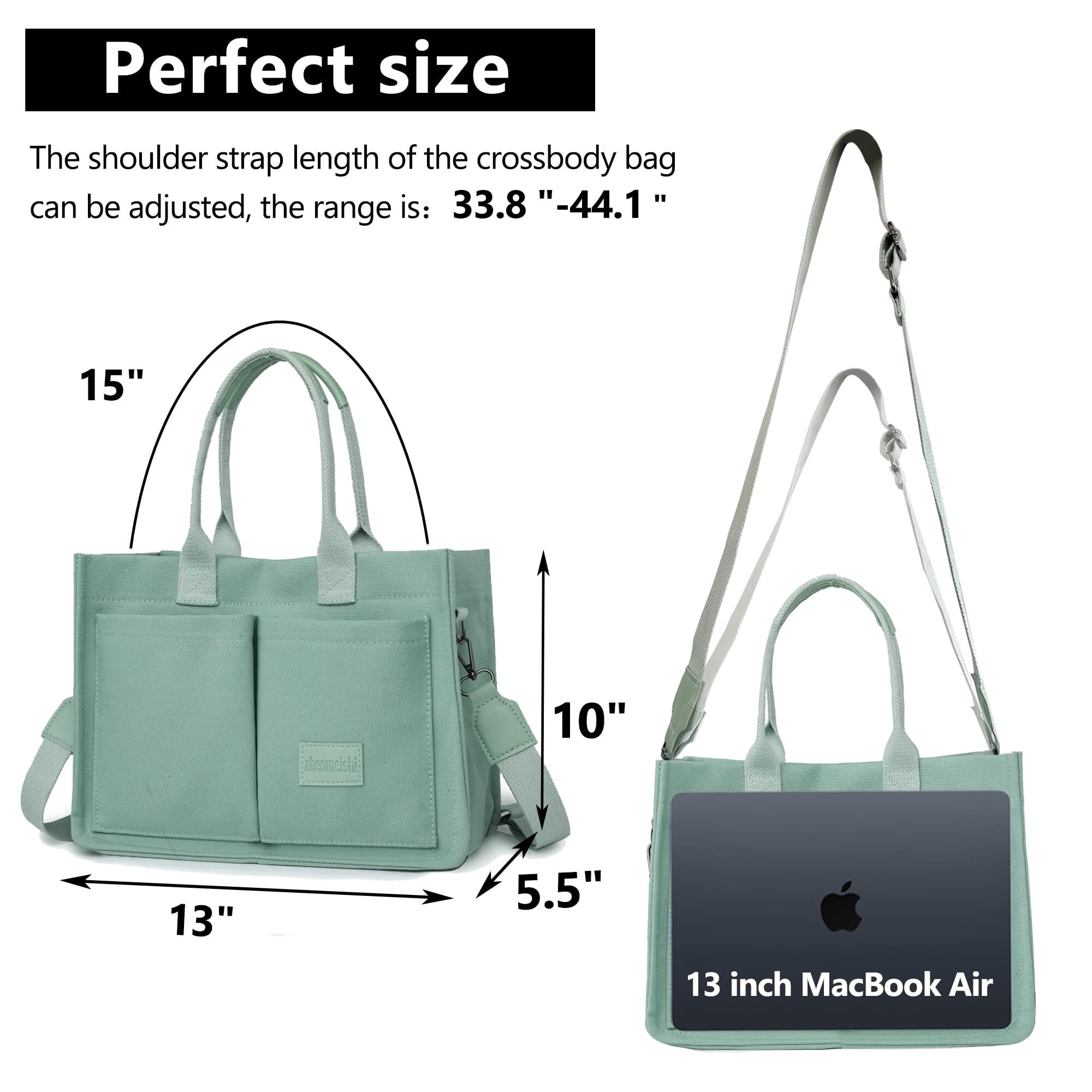AOUNQ Canvas Tote Bag for Women Trendy Purse and Handbags Work Tote Bags with Pockets Crossbody Satchel Bag,Green
