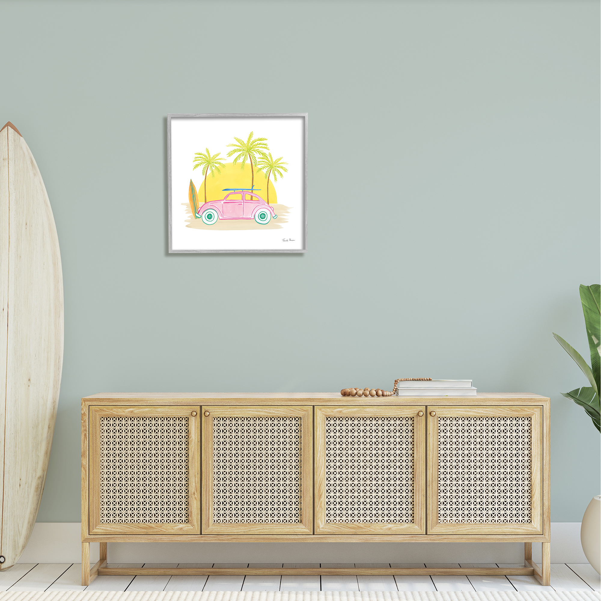 Stupell Industries Tropical Summer Travel Beach Surfboard Palm Trees Sunshine , 24 x 24, Design by Farida Zaman