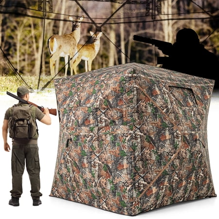 Costway Camouflage Hunting Blind for 3-4 People with 270° Viewing Range Carrying Bag Camouflage