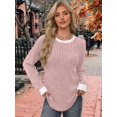 thumbnail image 5 of Long Sleeve Shirts for Women Sweaters Fall Outfits Color Block Winter Clothing Dressy Casual Soft Pink M, 5 of 7