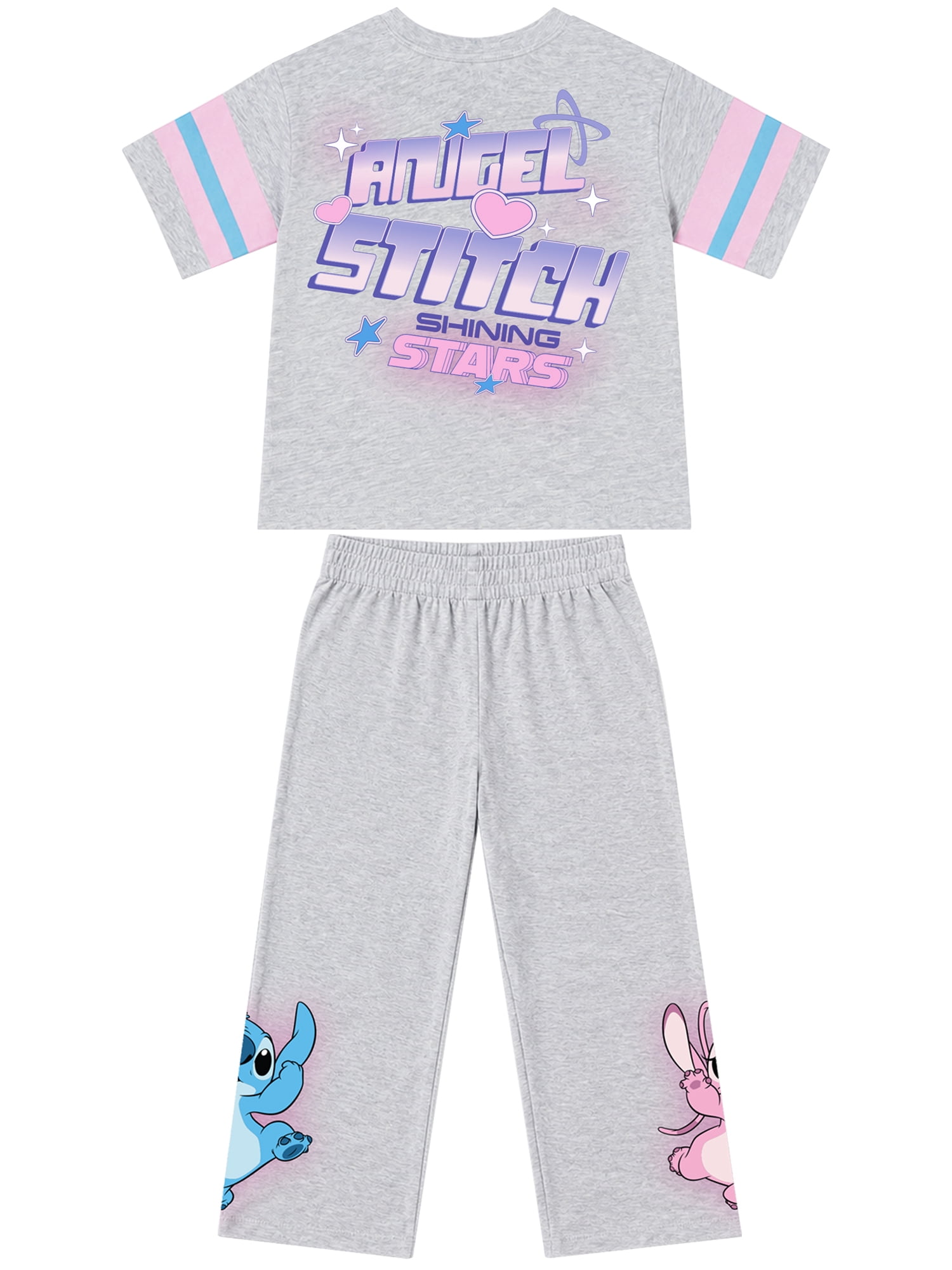 Stitch & Angel Girls' Athletic Front & Back T-shirt with Embroidery & Straight Leg Fleece Pants, 2-Piece, Sizes 4-16