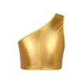 thumbnail image 1 of Haitryli Kids Girls One Shoulder Metallic Cropped Bra Top Shiny Stage Dance Performance Tanks Tops Gold 130-140, 1 of 6