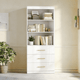 thumbnail image 3 of Frmobepts 71" Tall Bookcases with 3 Large Drawers & 3 Shelves, Wooden Bookshelf for Living Room Office, White, 3 of 9