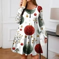 thumbnail image 6 of Christmas Dresses for Women Plus Size Women's Gradient Print Casual Spring/Autumn Pocket Round Neck Long Sleeve Dress with Vintage Christmas Print for Holiday Wear,Watermelon Red,XL, 6 of 6