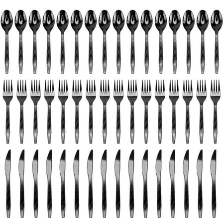 

48 Pcs Plastic Golden Tool Fork Spoon Set Disposable Cutlery Kit Tableware Flatware Set for Barbecue Party for Picnic Graduation(16xSharp Tool + 16xFork + 16xSpoon)