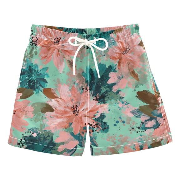 Kids' Beach Pants Comfortable Swim Trunks Pink Abstract Floral Patterns Shorts for Pool Vacation and Lounge Wear 2T