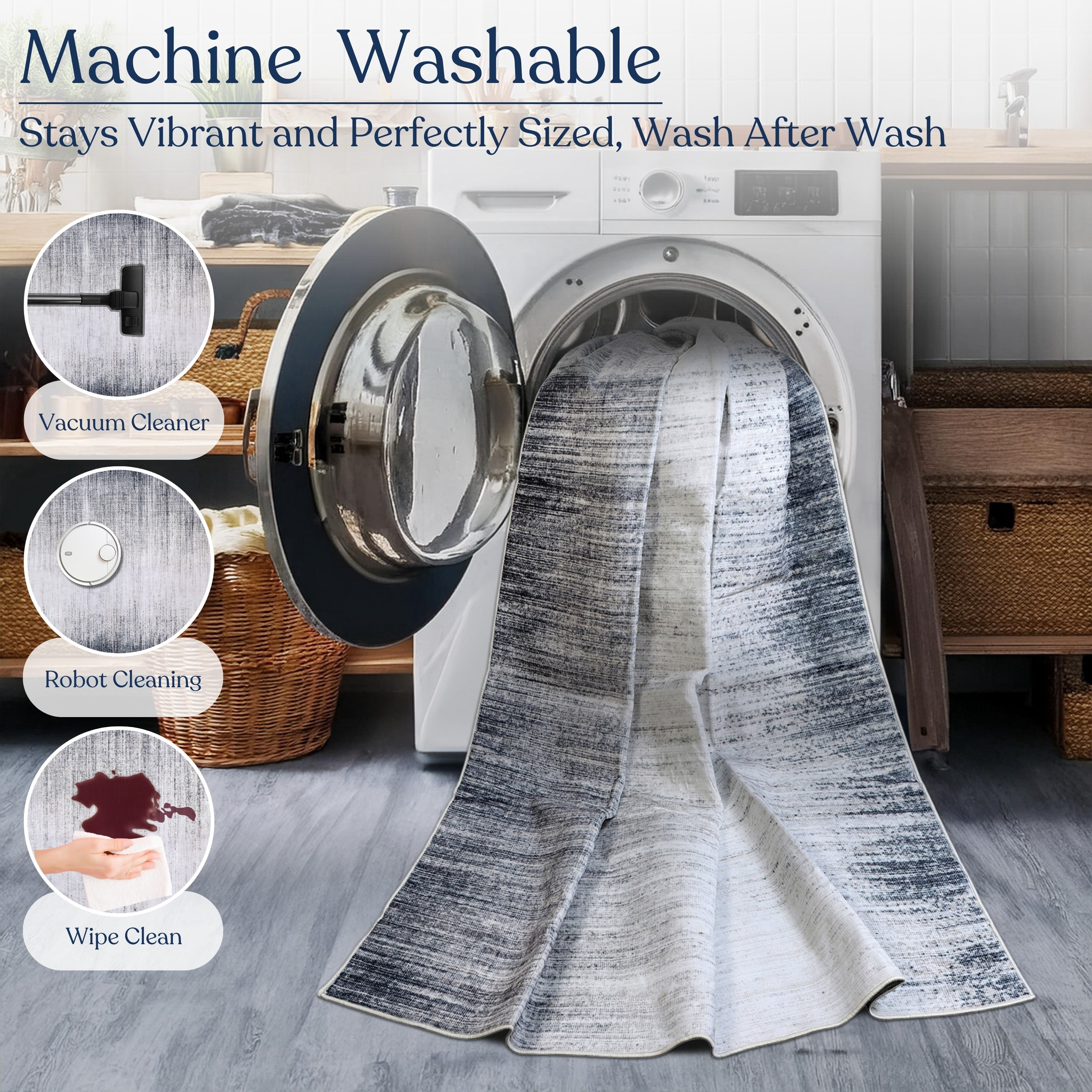 Delara 3'x5' Machine Washable Area Rug, Soft & Durable, Non-Slip, Stain Resistant, Emily, for Bedroom, Living & Dining Room
