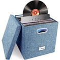 thumbnail image 1 of Boîte de Rangement pour Disques Vinyles pour + un LP Empilable Albums Caisse en Lin avec Couvercle Pliable Longue Lecture Collection de Musique Support Dossier de Documents Armoire Organisateur avec Poignée, 1 of 8