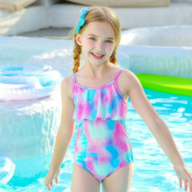 GYRATEDREAM Girls One Piece Swimsuits Tie Dye Ruffle Bathing Suit Hawaiian  Summer Swimwear for Girls, 5-6 Years