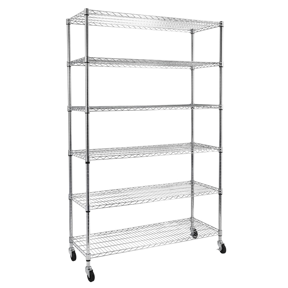 Kepooman 6 Tier Heavy Duty Rolling Metal Storage Rack for Pantry Closet Kitchen Laundry, Silver Kepooman 6 Tier Heavy Duty Rolling Metal Storage Rack for Pantry Closet Kitchen Laundry, Silver