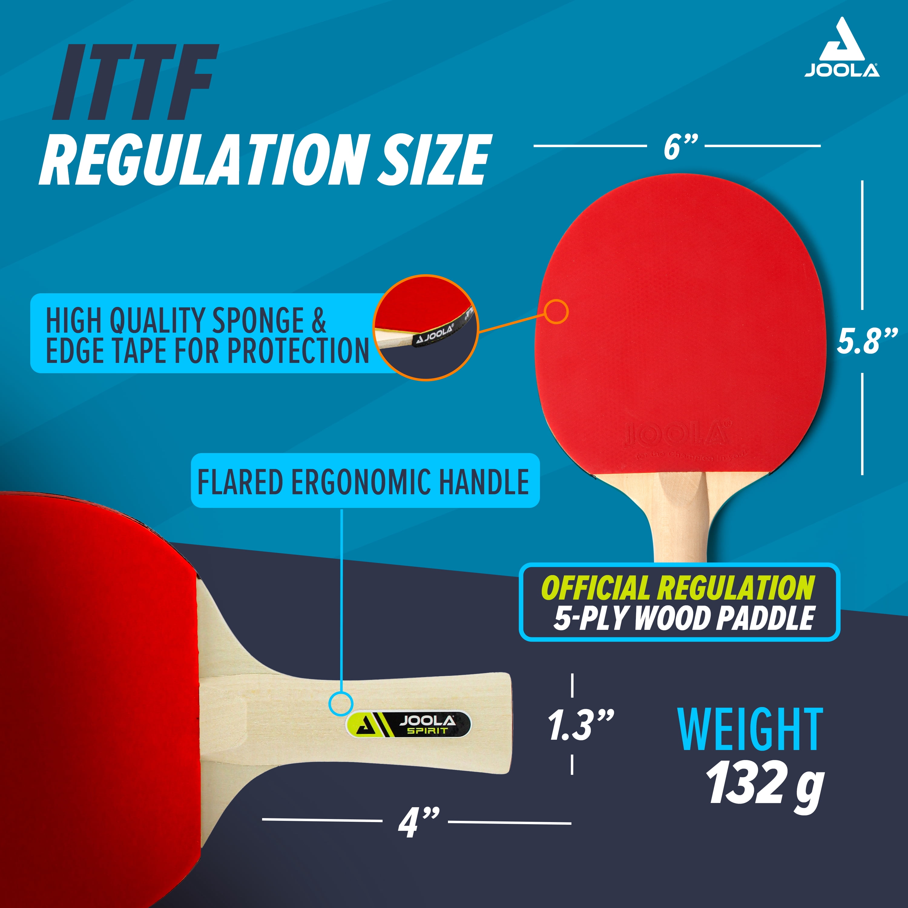 JOOLA Family Set Regulation Size Table Tennis Bundle with Carrying Case, 4ct Ping Pong Paddles, 10ct Ping Pong Balls