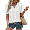 thumbnail image 2 of Camisetas Casuales de Manga Corta de las Mujeres con Cuello en V, Cuello Redondo, Color Sólido Blusa Ligera de Poliéster, 2 of 7
