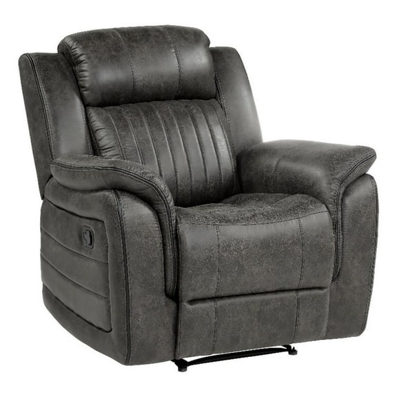 Bento 38 Inch Manual Recliner Chair- Tab Pull- Brownish Gray Microfiber