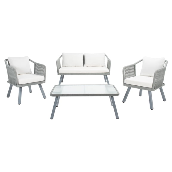 SAFAVIEH Torsla Outdoor Patio 4 Piece Conversation Set, Grey/Beige