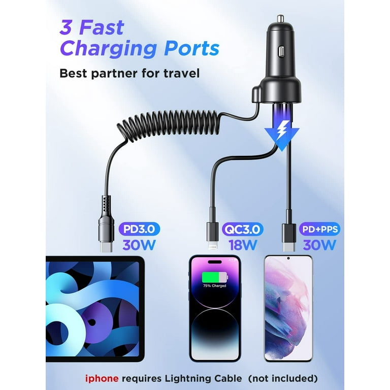 Joyroom USB C Car Charger, 60W Fast Charging Dual Port PD QC