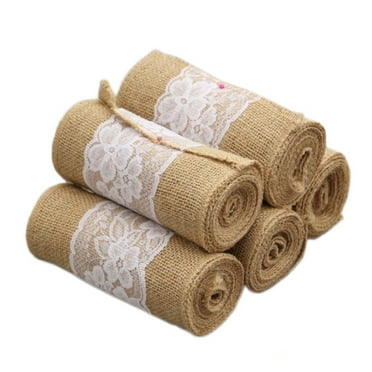 SIEYIO Jute Burlap Ribbon Roll with White Lace for DIY Bows Burlap Wreaths Crafts Decor