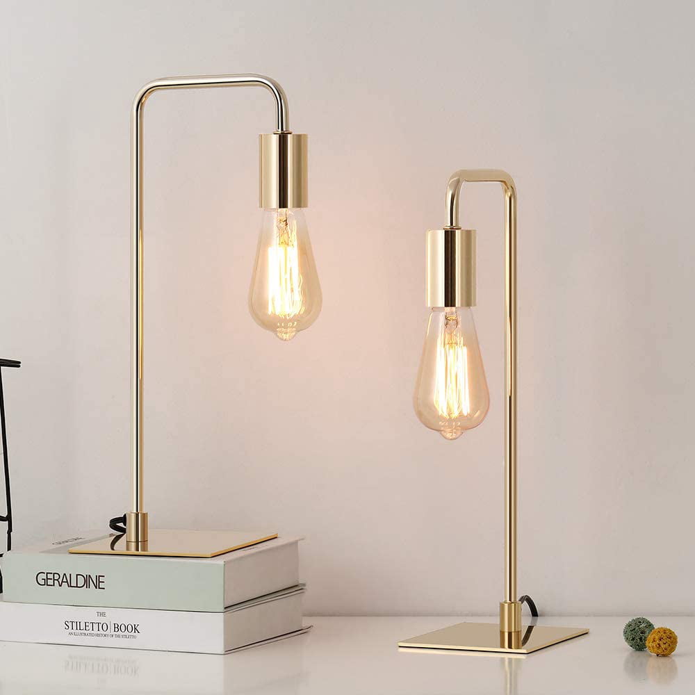 Gold Desk Lamp, Industrial Bedside Lamp, Small Metal Lamp for Reading