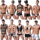 thumbnail image 1 of Traje de bragas sexy para hombre con empalme de malla de charol, traje de cosplay azul marino de bombero, 1 of 2