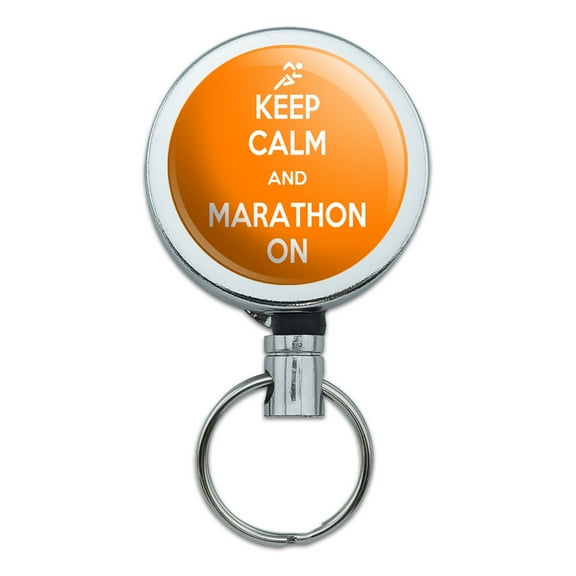 Keep Calm And Marathon On Runner Running Retractable Belt Clip Badge Key Holder