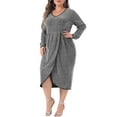 thumbnail image 4 of Agnes Orinda Women's Plus Size Sparkly Glitter Dress Long Sleeve V Neck High Slit Sequin Party Cocktail Dresses 2X Silver, 4 of 6