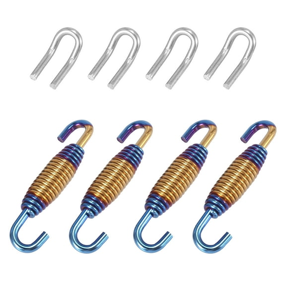 Unique Bargains 2 Set 34mm 1.34" Motorcycle Exhaust Pipe Spring with Hooks Stainless Steel Mounting Springs Yellow Blue