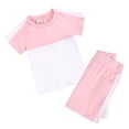 thumbnail image 4 of Kids Girls Short Sleeve Shorts Sports Suit Splicing Color Crew Neck 2-Piece Set 5-14Y, 4 of 7